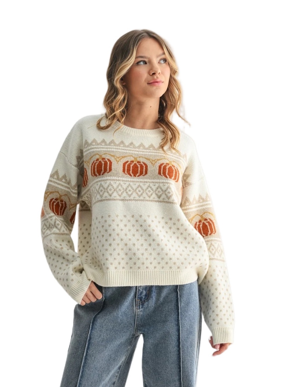 Grace + Karma Pumpkin Sweater Women's Cream Pumpkin Sz M NWT